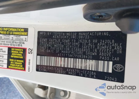 2023 Toyota Camry Se from USA, damaged, VIN 4T1T11AK7PU838430